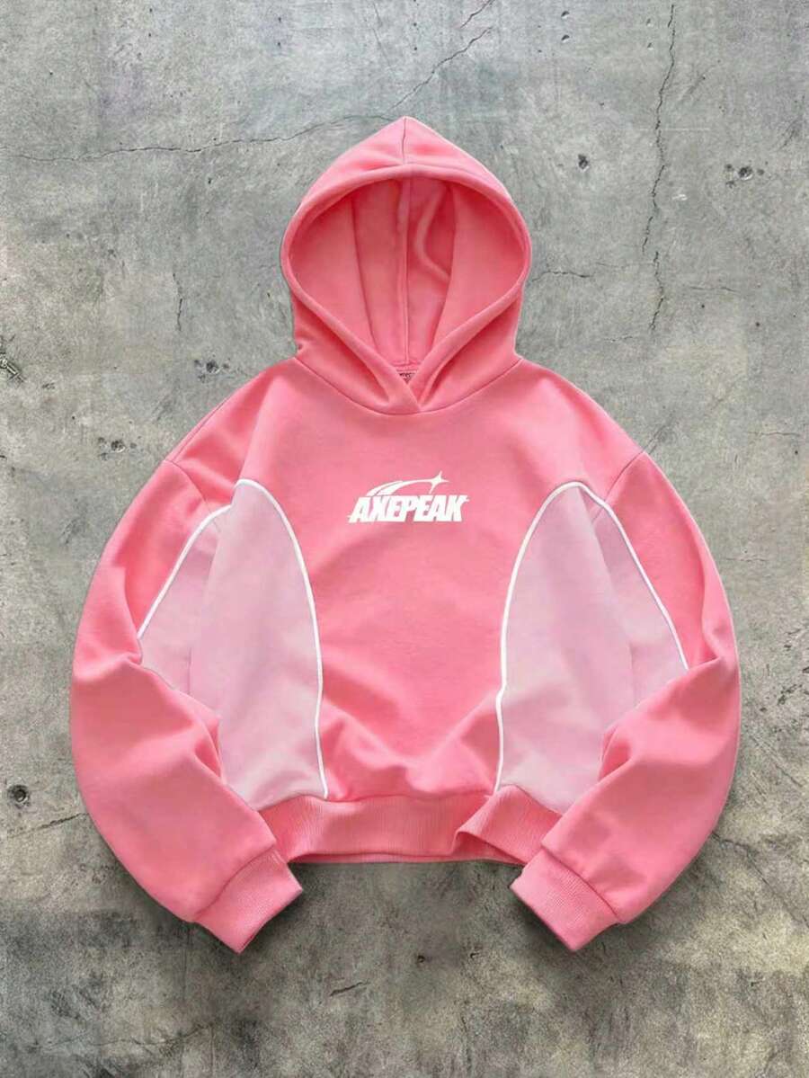 AXEPEAK Men's Minimalist Printed Hoodie Sweatshirt - Pink - View 1