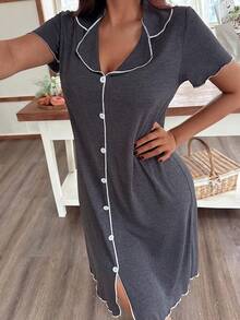 Dream Adore Casual Loose Oversized Super Soft Drapey Lightweight Summer Knit Dark Grey Women Nightgown - Dark Grey - View 5