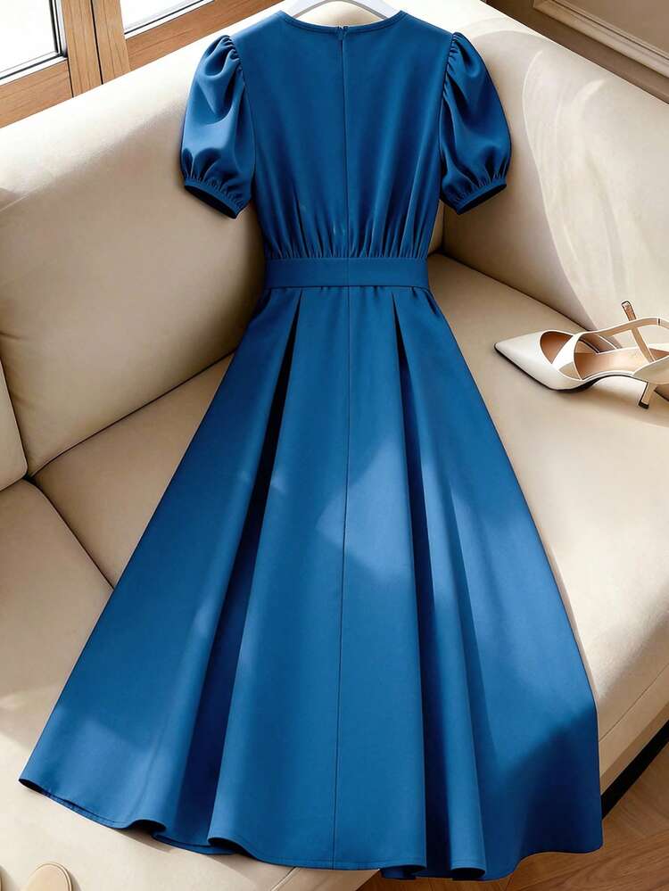 Franclia 女士长款连衣裙新款女夏蓝色气质 - 蓝色 - 查看 2