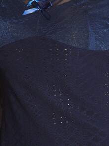 Slumberist 女士花卉蕾丝V领上衣和喇叭裤睡衣套装3件套 - 藏蓝色 - 查看 7