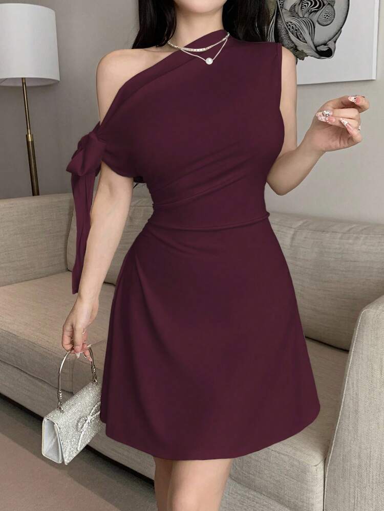 Celisse Vestido corto asimétrico con nudo en la cintura para mujer - rojo intenso - Añade 6