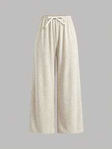 SHEIN 少女杏色休闲针织宽松长裤，适合春、夏、秋、冬四季穿着，家居服 - 杏色 - 查看 4