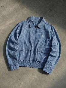 Manfinity Unisex Men's Fashion Plaid Embroidered Jacket Summer Jacket Plaid Jacket Men Crop Men S Shirt Men Jacket Cropped Jacket - Blue - View 5