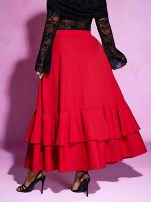 Viva Relle Váy xếp ly kiểu Flamenco cổ điển cỡ lớn - Đỏ - Xem 3