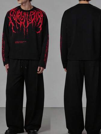 Goth Sudadera de manga larga con estampado de lema gótico para hombres