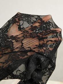 SHEIN Tall 女士撞色蕾丝无袖圆领露背性感连体裤 - 黑色 - 查看 12