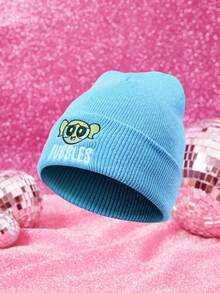 THE POWERPUFF GIRLS X SHEIN 1pc Knitted Beanie Hat With Cartoon Embroidery Pattern, Fashionable Street Riding Gift Choice - A - View 4