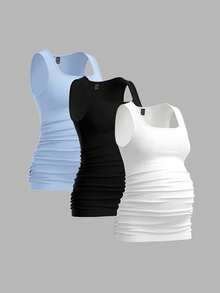 Modmama 3pcs Maternity Women's Solid Color Slimming Tank Tops, Casual & Simple, Perfect For Summer - Baby Blue - View 4