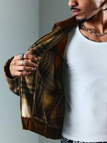 ROMWE MEN Street Life 男士休闲格子拼接短款加厚外套 - 彩色 - 查看 6