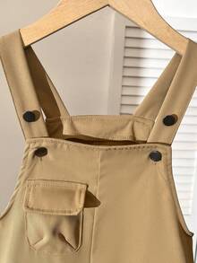 Young Boys' Utility Pocket Bib Overall Pants,Fashionable Functional Kids Casual Jumpsuit With Adjustable Straps,Comfortable Multi-Pocket Workwear - Khaki - View 3