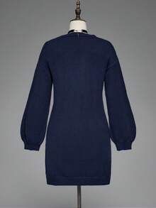ROMWE SpringblackGothic Snake Embroidery Pullover Sweater Dress For Women - Blue - View 6