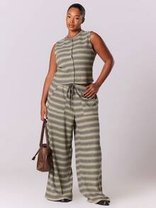 MUSERA Plus Striped Print Top-Stitching Tank Top - Multicolor - View 5