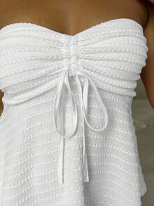 CovetEZ Summer Pink Knitted Striped Ruched Bandeau Top