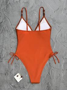 Swim Chiccia Fashionable Textured Fabric Design Popular Bestselling One-Piece Swimsuit For Summer Beach - Rust Brown - View 7