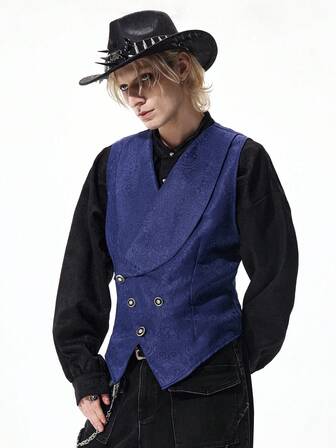 Men's Gothic Jacquard Double-Breasted Business Suit Vest