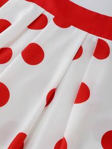 Franclia 【复古现代】红白波点常规腰A字长裙，小众复古伞裙，优雅垂坠，凸显女性柔美气质，时尚必备单品，适合夏季穿着，泡泡裙，草莓波点女裙 - 彩色 - 查看 5