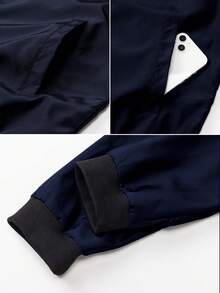 Manfinity Homme Men's Solid Color Minimalist Casual Long Sleeve Jacket - Navy Blue - View 7