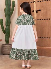 DRMZ Young Girl Chiffon Ditsy Floral Casual Vacation Dress - Green - View 6