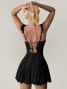 Sweetina Women's Lace Patchwork A-Line Mini Dress, Summer Sexy Black Dress For Women - Black - View 3