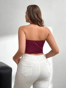 Firerie Áo hai dây và áo tank top cỡ lớn thoải mái, giản dị, thanh lịch, đa năng, thích hợp cho kỳ nghỉ, buổi hòa nhạc, lễ hội âm nhạc, xếp ly, cổ rủ, đính ngọc trai, lưới, hở lưng, dự tiệc cho nữ, mùa xuân/hè. - Màu Đỏ Sâu - Xem 2