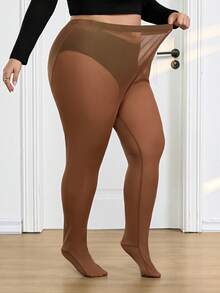 SHEIN CURVE+ Quần legging lưới xuyên thấu đa năng, thời trang, cỡ lớn. - màu nâu - Xem 11