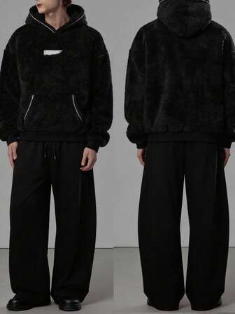 Street Life Herren lässiger modischer Streetwear Hoodie mit Dekor aus Kunstperlenband, Kängurutasche, Herbst/Winter