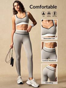 VARSIVA 女士撞色滚边运动文胸和紧身裤套装 - 彩色 - 查看 2