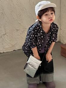 DAZY Young Boy Floral Print Lapel Single-Breasted Casual Versatile Daily Wear Short Sleeve Shirt Spring - Black - View 1