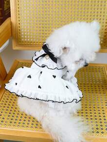 PETSIN 1件宠物服装，心形印花宠物公主风连衣裙，猫狗通用服装 - 彩色 - 查看 6