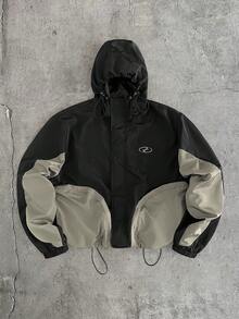 AXEPEAK Áo khoác dài tay có mũ trùm đầu, phối màu tương phản dành cho nam. - màu đen - Xem 1