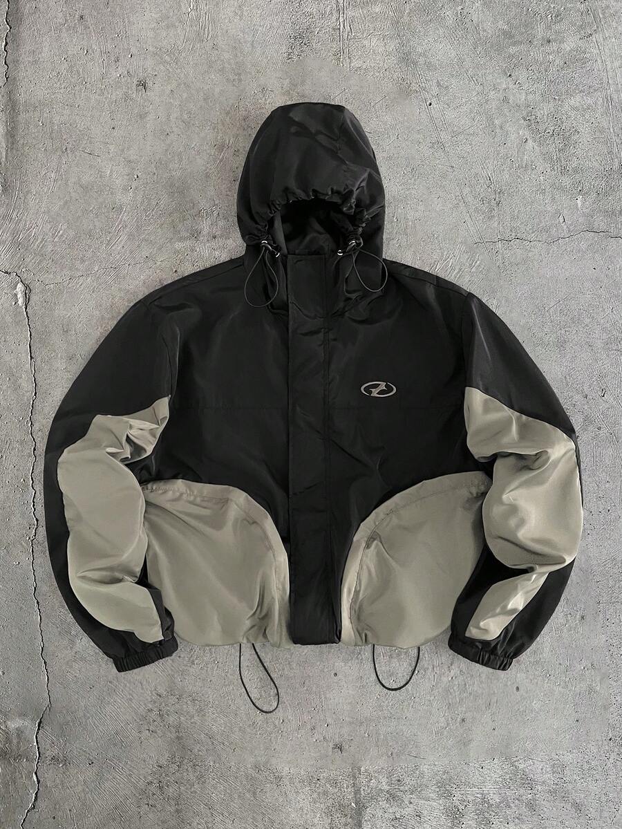 AXEPEAK Áo khoác dài tay có mũ trùm đầu, phối màu tương phản dành cho nam. - màu đen - Xem 1