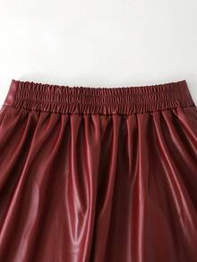 Tween Girls PU Mid-Length Skirt For Autumn And Winter, Fashionable And Elegant Commuting Skirt - Burgundy - View 7