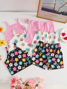 6件套女婴甜美可爱上衣短裤套装，舒适百搭的夏季服装，适合0-3岁婴幼儿，可用于室内、室外、日常穿着、玩耍、派对、拍照、度假等场合。 - 彩色 - 查看 2