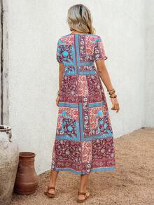 EMERY ROSE 女士夏季长款连衣裙，短袖，大碎花印花。 - 藍色 - 查看 2