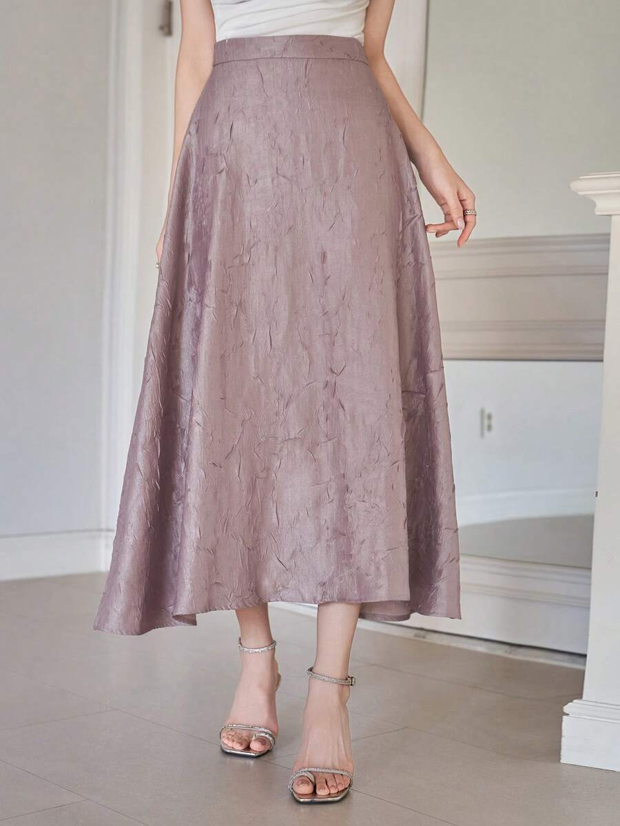 DAZY 女士优雅纯色纹理A字裙，春夏款 - 紫色 - 查看 1