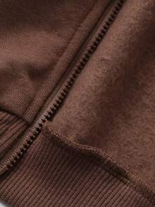 DAZY Kids Boys Plaid Patchwork Hooded Jacket, Casual Loose Fit Letter Print, Autumn - Brown - View 8