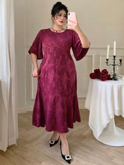 Dazy Plus Floral Print Ruffle Sleeve Loose Long Dress, Elegant Maxi Floral Dress For Dates