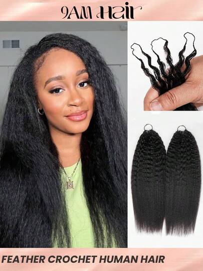 Boho Braids Feather Crochet Human Hair For Women 50g/150g/250g Kinky Straight Pre-Separated Knotless Kinky Straight Crochet Hair For Braiding Pre Looped Crochet Human Hair Extensions