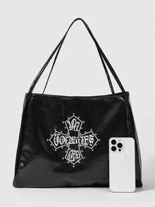 ROMWE Grunge Punk Riveted Cross-Shaped Large-Capacity Single Shoulder Bag - Black - View 4