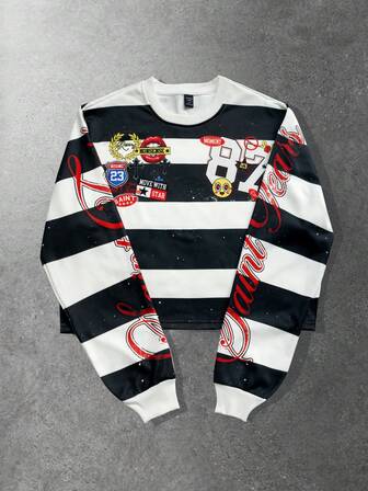 Street Life Unisex gestreiftes Rundhals T-Shirt, geeignet für Paare, Frühling, Sommer, Herbst