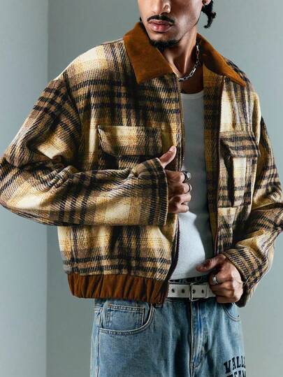 Street Life Herren Lässig Karomuster Patchwork Kurz Dicke Jacke