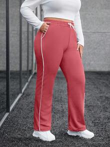 Pantalones de chándal informales y holgados con cordón en la cintura para tallas grandes - Rosa vieja - Ver 4