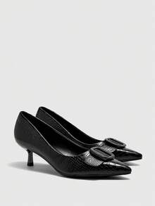 CUCCOO BIZCHIC 女士尖头搭扣设计优雅高跟鞋 - 黑色 - 查看 7