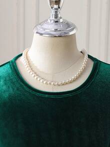 Glamorique Kids فستان بياقة دائرية أنيقة، أكمام طويلة من الأحمر المخملي، عقدة الفراشة 3D جميل، حافة من الشبك، مناسب للكريسماس وحفلات العطلات والاستخدام اليومي، موسم الخريف/الشتاء/الربيع - أخضر - مشاهدة 7