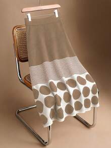 Franclia Elegant Geometric Polka Dot & Striped Long A-Line Knit Skirt, Casual & Versatile For Commuting, Autumn/Winter - Multicolor - View 3