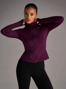 SHEIN BAE Slim-Fit Fitness Workout Running Zipper Stretchy Compression Casual Long Sleeve Yoga Jacket Katseye Weight Loss - Bold Plum - View 1