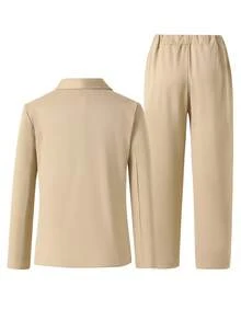 SHEIN 两件套青少年男童绅士套装 - 长袖外套+长裤西装，优雅正式的生日派对、婚礼、周年纪念、毕业典礼等场合着装 - 杏色 - 查看 2