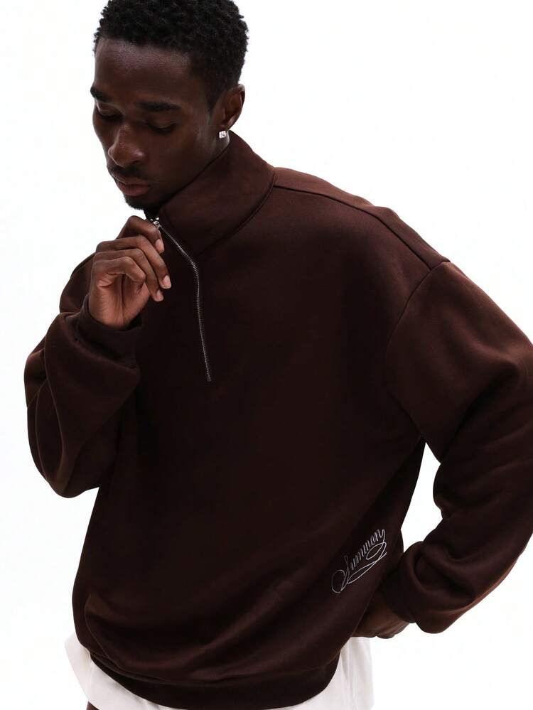 Half Zip Mock Neck Sweatshirt With Logo