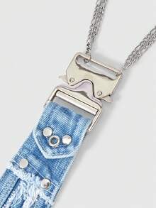 ROMWE Grunge Punk Accessoires d'anneau en métal punk Y2K, design à multiples yeux et poches, cravate à bord déchiré pour femmes, ornements décoratifs uniques et cool personnalisés - Bleu jaune - Voir 4