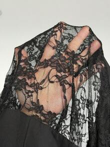 StreetHx Women's Casual 2000s Style Y2K Clothes, Lace Patchwork Tie-Up Fitted Long Sleeve Blouse, Streetwear - Black - View 7